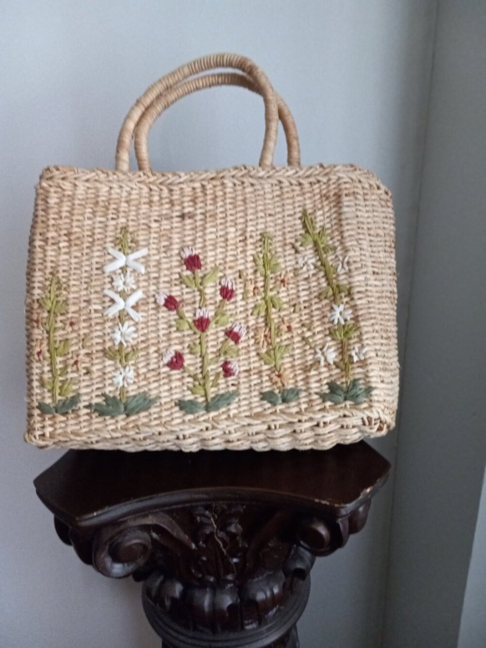 STRAW FLORAL TOTE BAG NEW